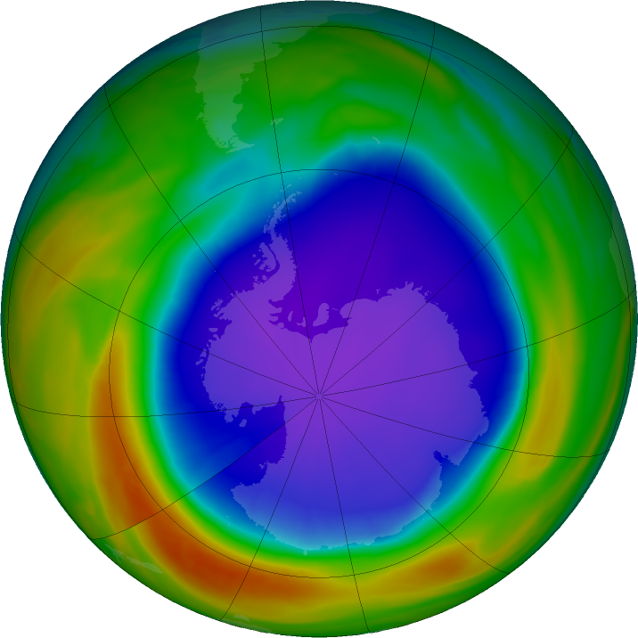 Antarctic ozone map for 04 October 2018